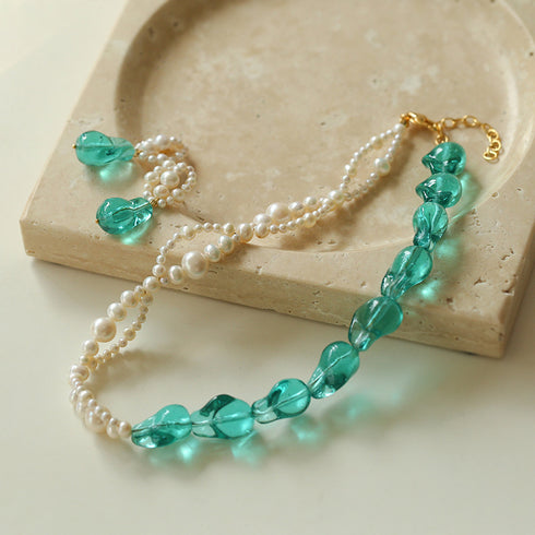 Retro Blue Bold Baroque Pearls Necklace and Earrings (Purchase Individually) - Zafari Studio Jewelry